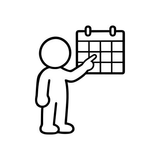 壁のカレンダーを指すのイラスト（丸みのあるデフォルメ）