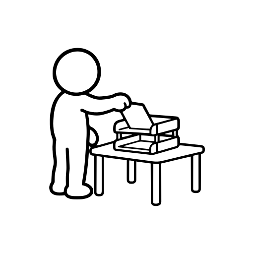 書類をトレーに仕分けるのイラスト（丸みのあるデフォルメ）