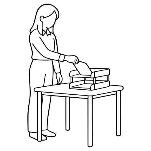 書類をトレーに仕分けるのイラスト（シンプル）