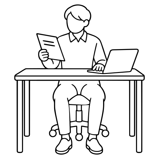紙を見ながらPCへ転記するのイラスト（シンプル）