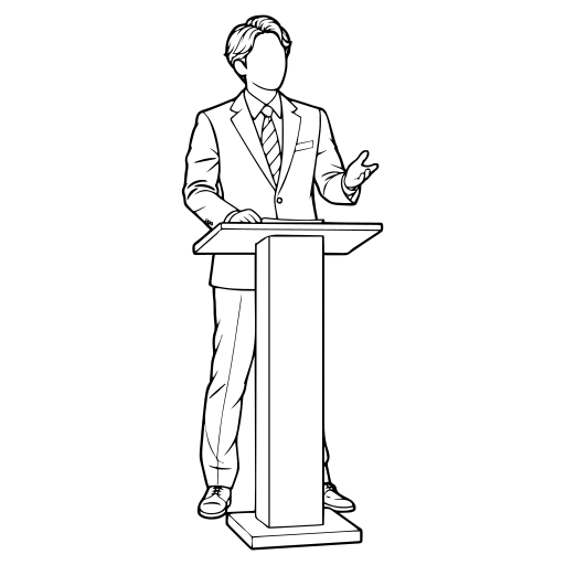 演台で話すのイラスト（線画）