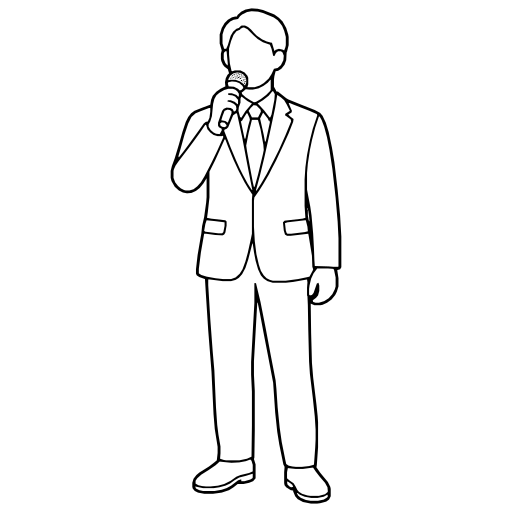 マイクを持って話すのイラスト（シンプル）