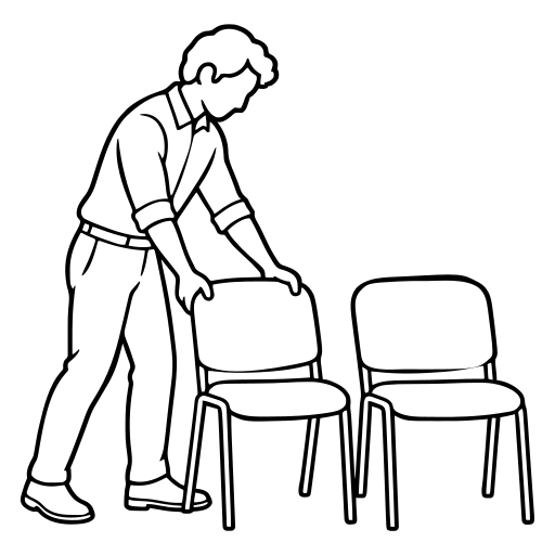 会場の椅子を並べるのイラスト（線画）