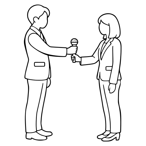 マイクを渡す2人のイラスト（シンプル）