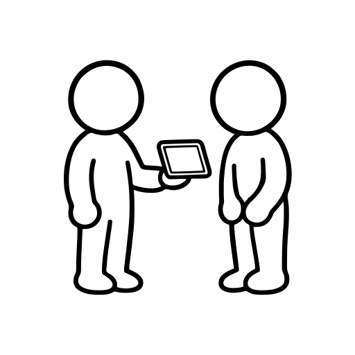 タブレットの画面を見せるのイラスト（丸みのあるデフォルメ）