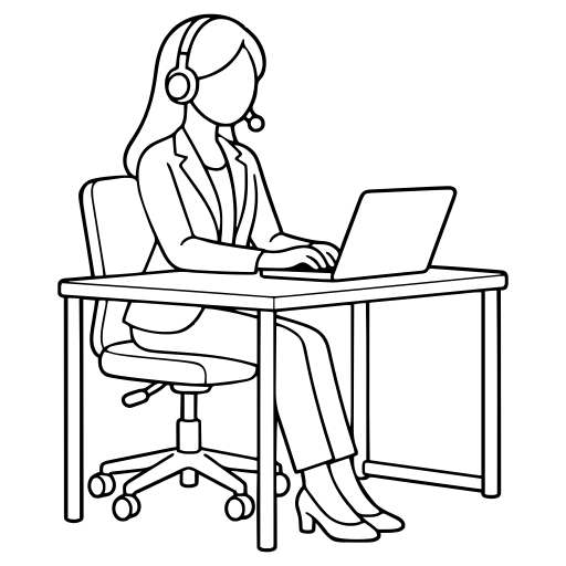 ヘッドセットで応対するのイラスト（シンプル）