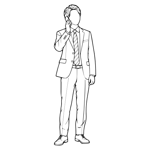 スマートフォンで通話するのイラスト（線画）