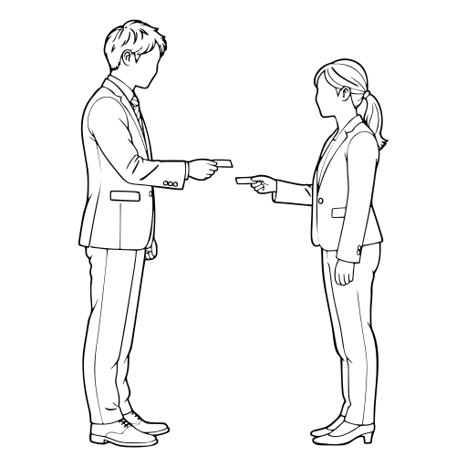 名刺を交換するのイラスト（線画）