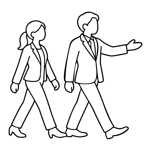 進む方向を案内する2人のイラスト（シンプル）