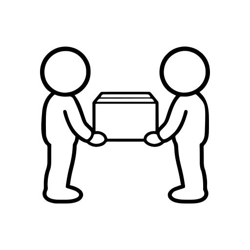 箱を手渡す2人のイラスト（丸みのあるデフォルメ）