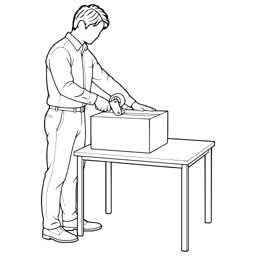 箱をテープで封かんするのイラスト（線画）