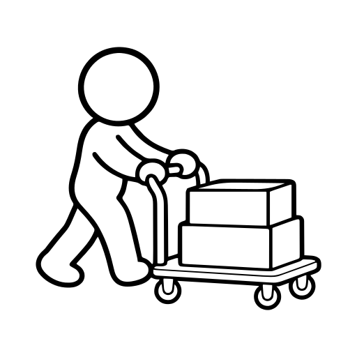 台車で荷物を運ぶのイラスト（丸みのあるデフォルメ）