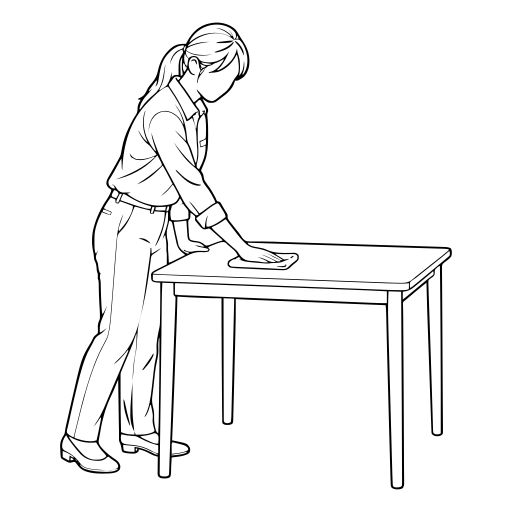机を布で拭くのイラスト（線画）