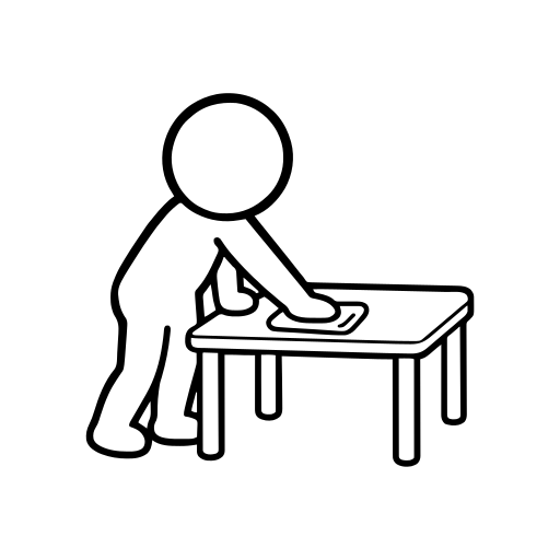 机を布で拭くのイラスト（丸みのあるデフォルメ）
