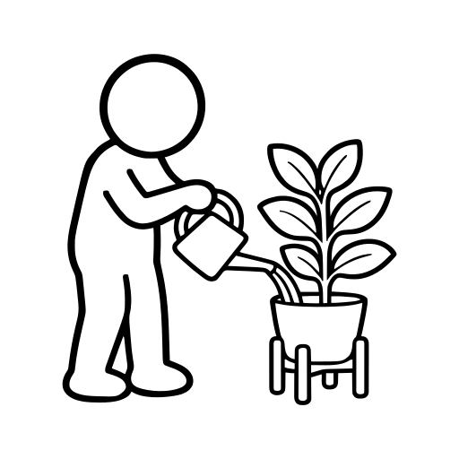 観葉植物に水をやるのイラスト（丸みのあるデフォルメ）