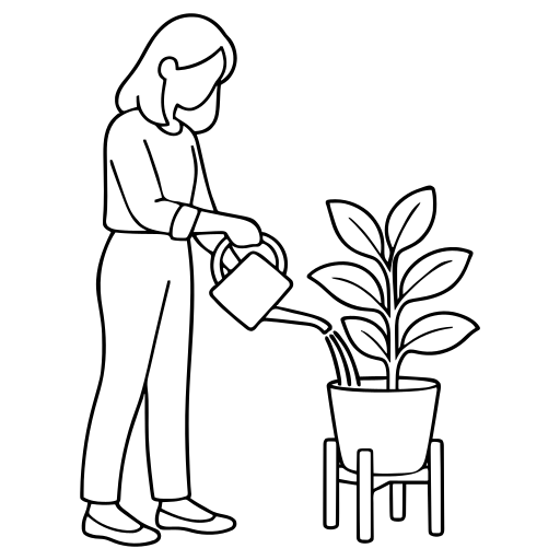 観葉植物に水をやるのイラスト（シンプル）