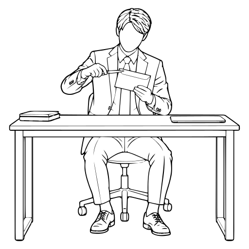 封筒を開封するのイラスト（線画）