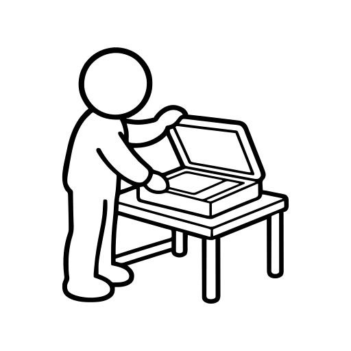 スキャナーに原稿を置くのイラスト（丸みのあるデフォルメ）