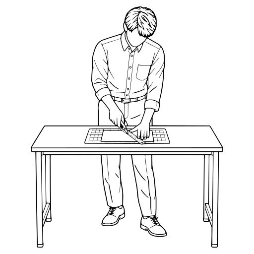 カッターで紙を切るのイラスト（線画）