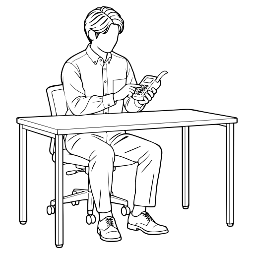 ラベルライターを操作するのイラスト（線画）