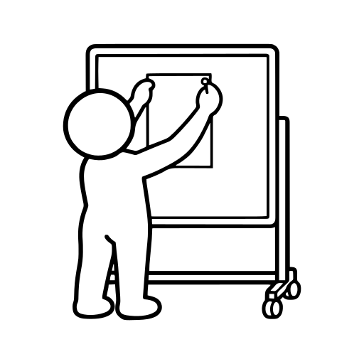 掲示板に案内を貼るのイラスト（丸みのあるデフォルメ）
