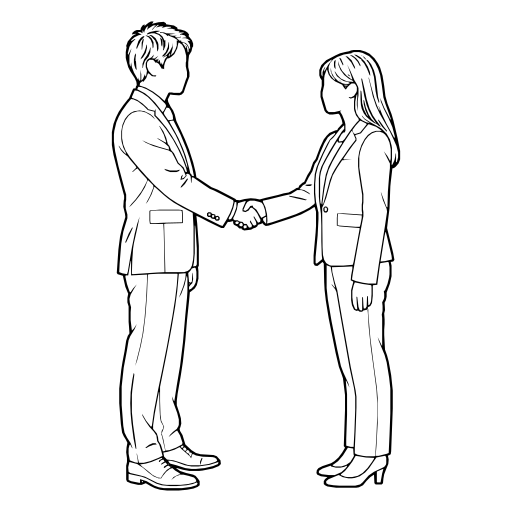 握手する2人のイラスト（線画）