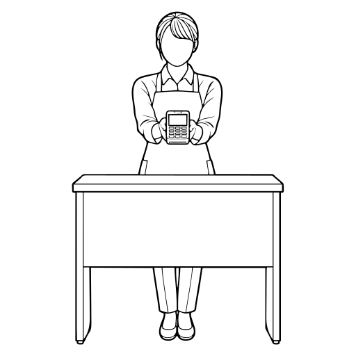 決済端末を差し出すのイラスト（線画）