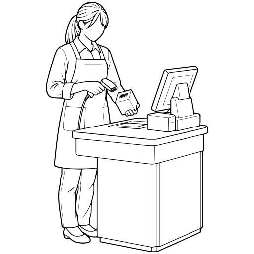 レジで商品を読み取るのイラスト（線画）