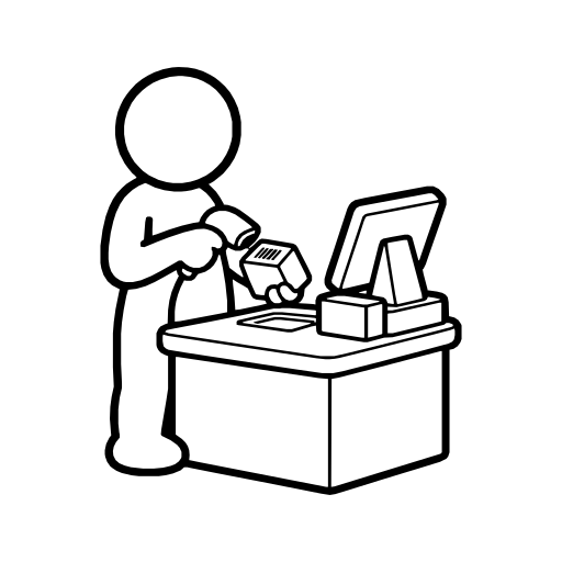 レジで商品を読み取るのイラスト（丸みのあるデフォルメ）