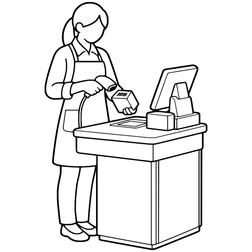 レジで商品を読み取るのイラスト（シンプル）