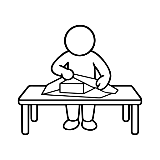 包装紙で商品を包むのイラスト（丸みのあるデフォルメ）