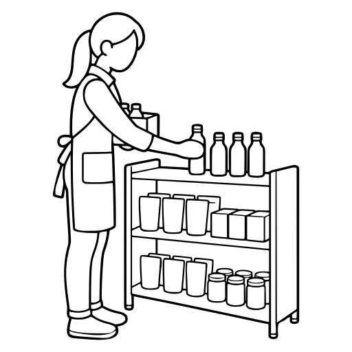 陳列棚に商品を並べるのイラスト（シンプル）