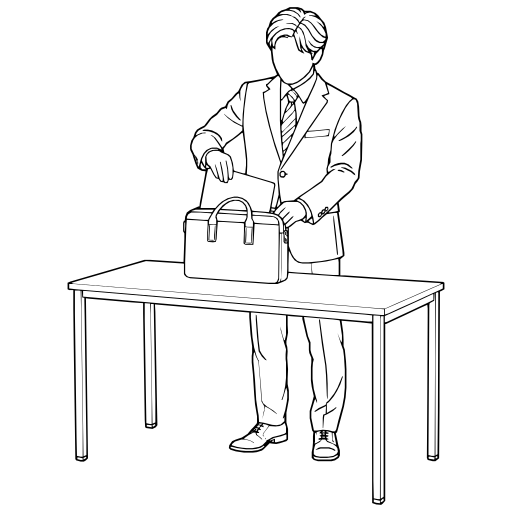 鞄から資料を出すのイラスト（線画）