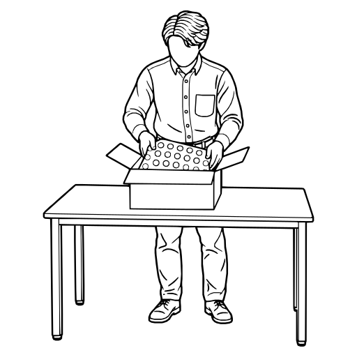 箱に緩衝材を入れるのイラスト（線画）