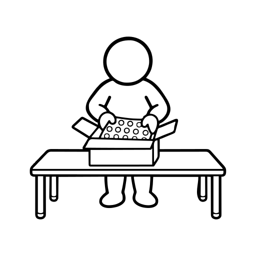 箱に緩衝材を入れるのイラスト（丸みのあるデフォルメ）