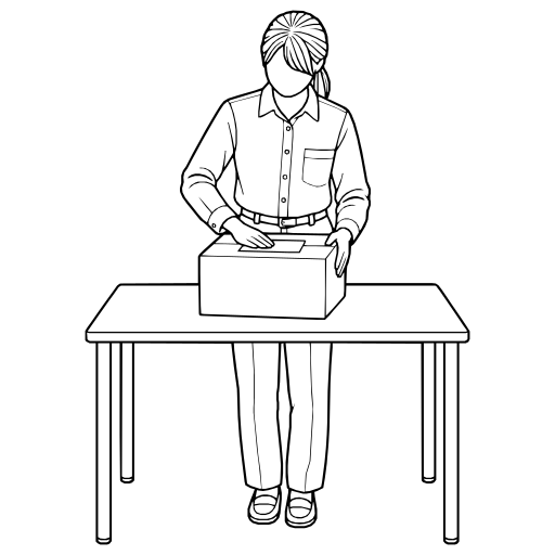 箱に送り状を貼るのイラスト（線画）