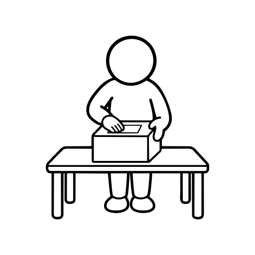 箱に送り状を貼るのイラスト（丸みのあるデフォルメ）