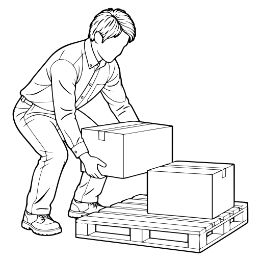 パレットに箱を積むのイラスト（線画）
