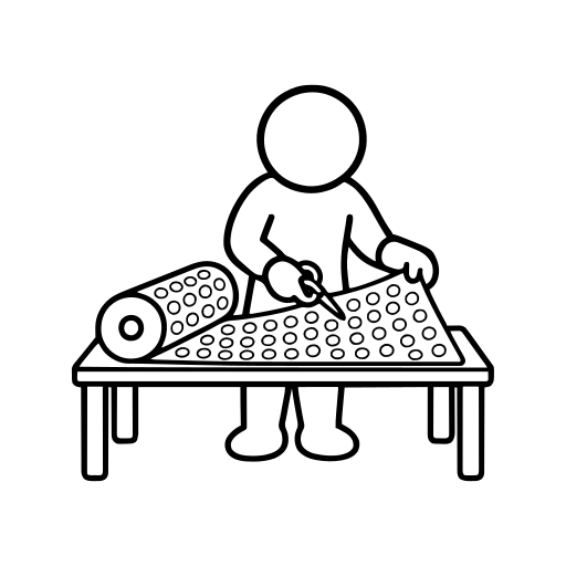 緩衝材を裁断するのイラスト（丸みのあるデフォルメ）