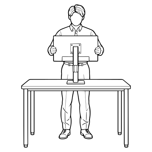 モニターの高さを調整するのイラスト（線画）