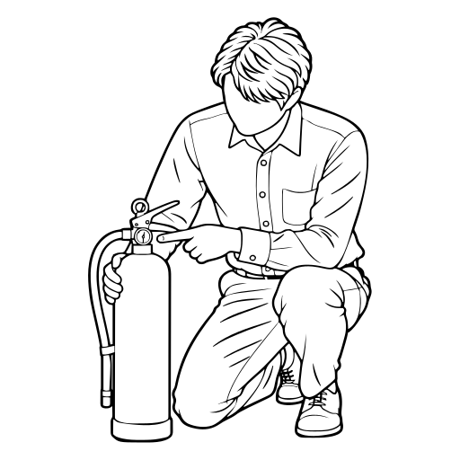 消火器を点検するのイラスト（線画）