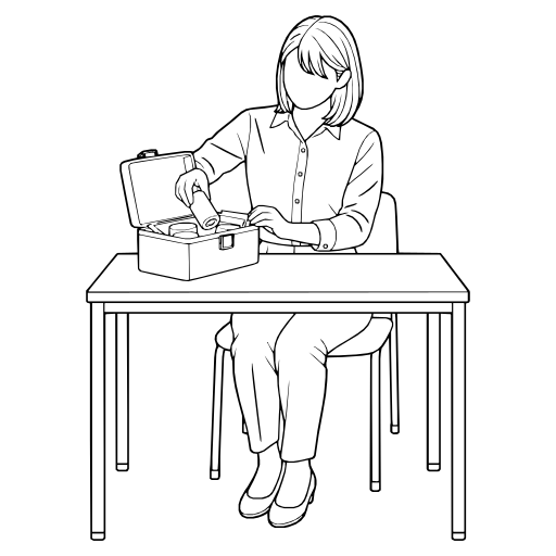 救急箱から包帯を取り出すのイラスト（線画）