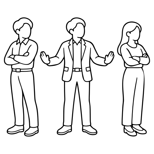 対立する2人を仲裁する人のイラスト（シンプル）