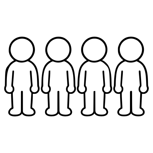 並んで立つ4人のチームのイラスト（丸みのあるデフォルメ）