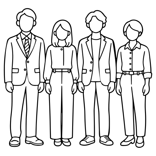 並んで立つ4人のチームのイラスト（シンプル）