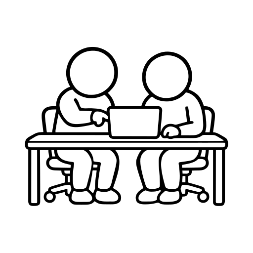 ノートPCを一緒に見る2人のイラスト（丸みのあるデフォルメ）