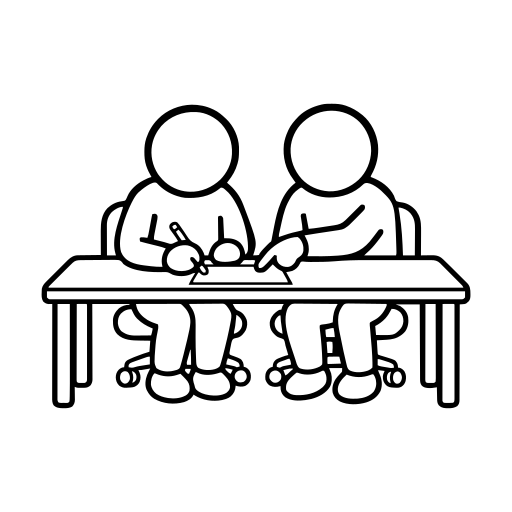 資料を指して教える2人のイラスト（丸みのあるデフォルメ）