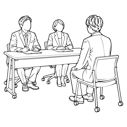 面接官2人と応募者のイラスト（線画）