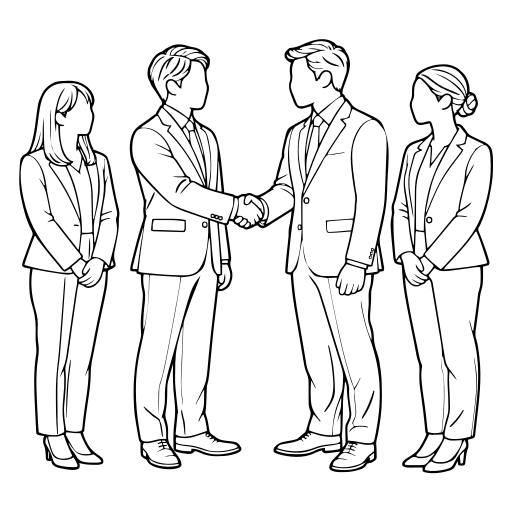 同席者を伴って握手する代表者2人のイラスト（線画）
