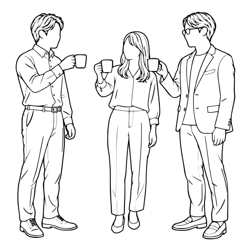 乾杯する職場の仲間3人のイラスト（線画）